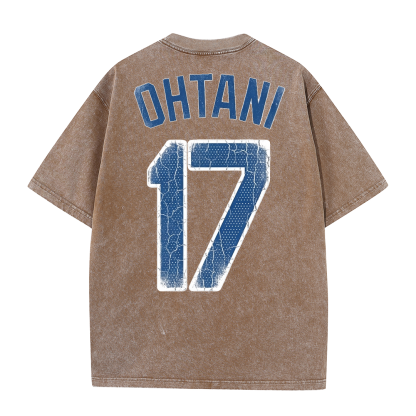 Retro LA Lettering Tee – Distressed 17 Number Back Graphic Washed T-Shirt