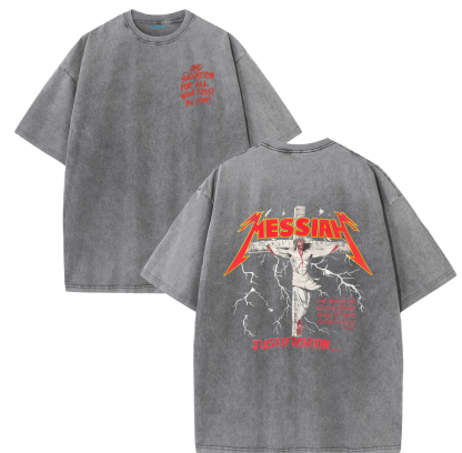 Jesus Messiah Cross Vintage Washed T-Shirt – Distressed Faith Graphic Oversized Tee