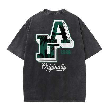 LA Back Print Vintage Washed T-Shirt – Y2K Cotton Streetwear Graphic Tee