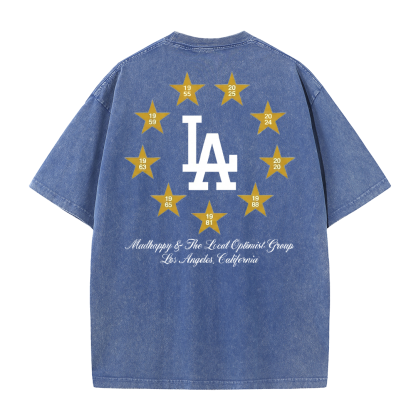 Los Angeles Script & Star Circle Graphic Tee – Vintage Washed Streetwear T-Shirt