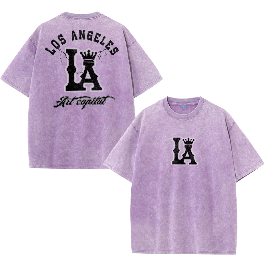 LA Letter Graphic Vintage Washed T-Shirt – Los Angeles Streetwear Unisex Tee