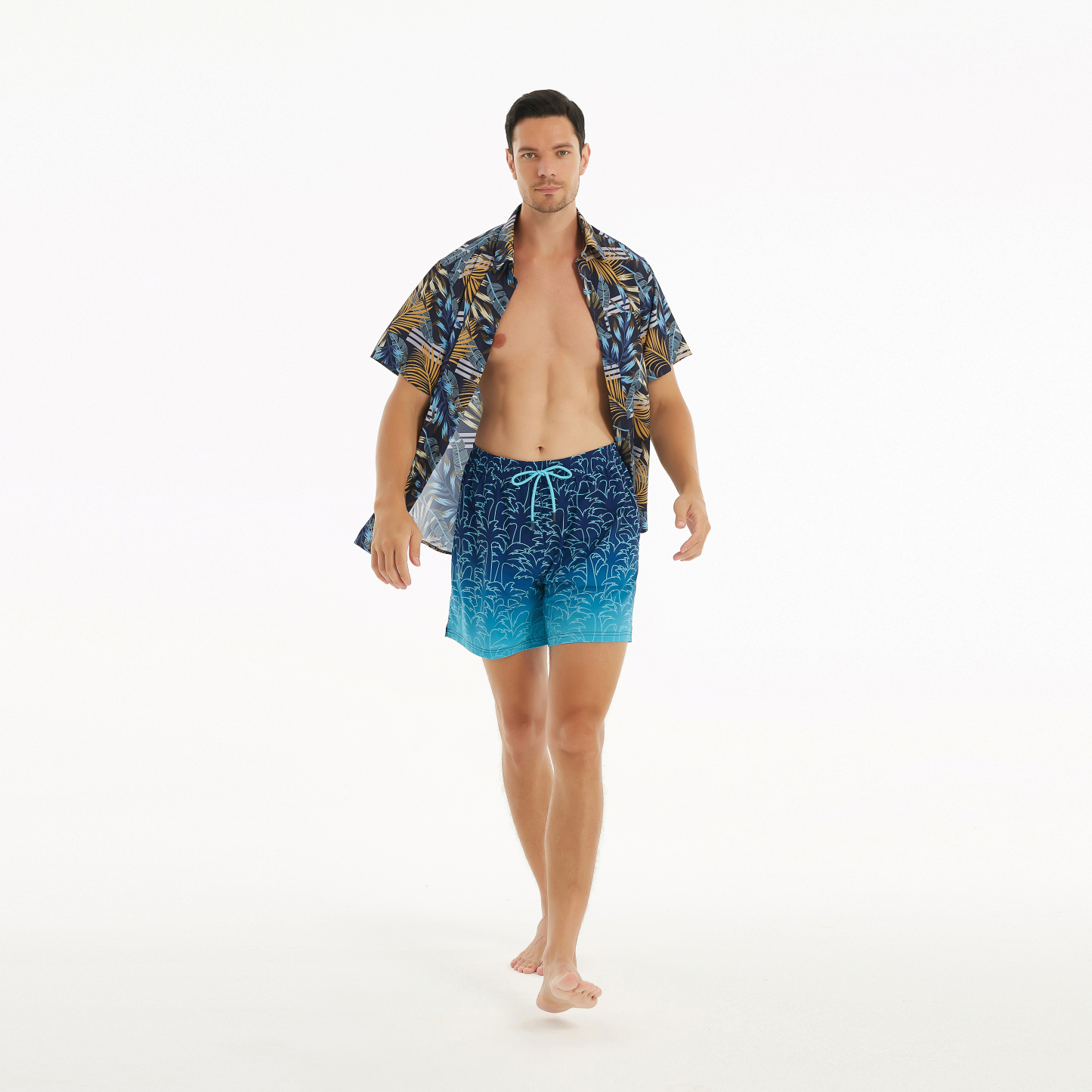Gradient Blue Palm (Compression Lined Swim Trunk)