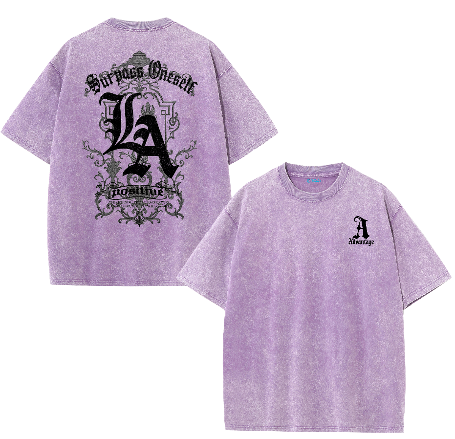 LA Letter Back Print Vintage Washed T-Shirt – Cotton Streetwear Graphic Tee
