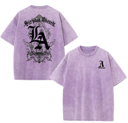 LA Letter Back Print Vintage Washed T-Shirt – Cotton Streetwear Graphic Tee