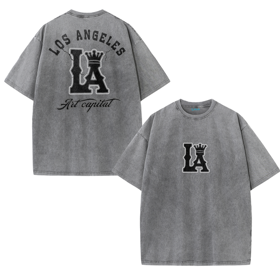 LA Letter Graphic Vintage Washed T-Shirt – Los Angeles Streetwear Unisex Tee