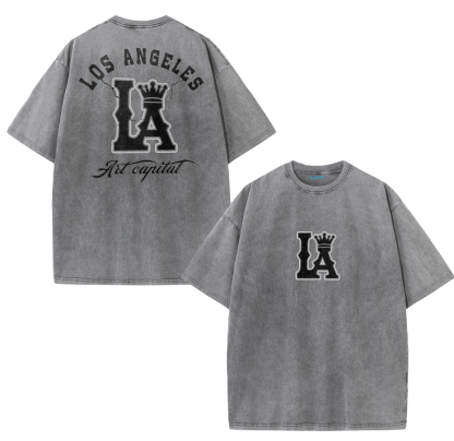 LA Letter Graphic Vintage Washed T-Shirt – Los Angeles Streetwear Unisex Tee