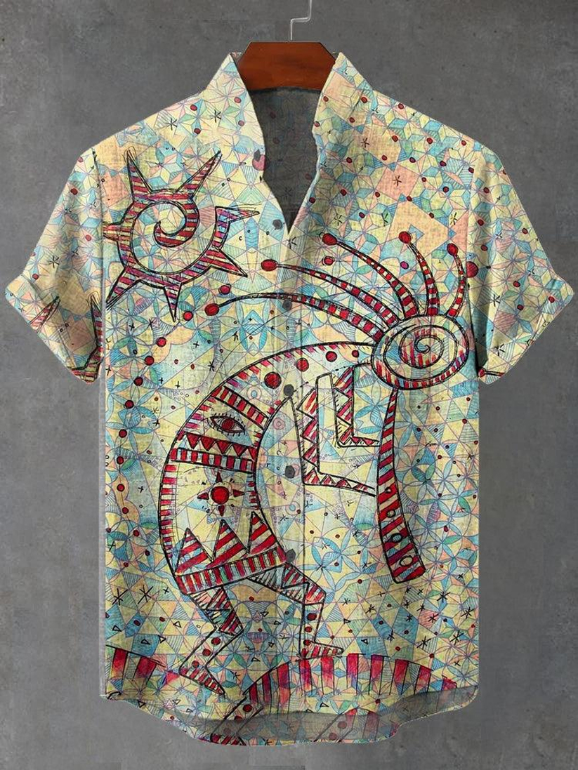 Men's Kokopelli Tribal Print Short Sleeve Shirt