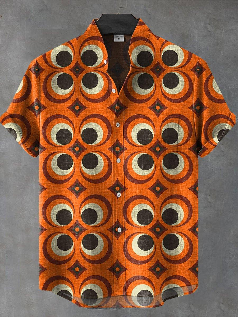 Vintage Orange Tribal Print Short Sleeve Shirt