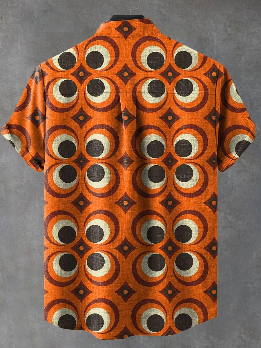 Vintage Orange Tribal Print Short Sleeve Shirt