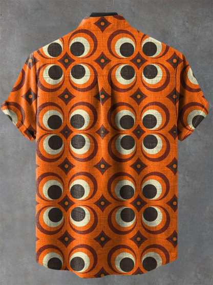 Vintage Orange Tribal Print Short Sleeve Shirt