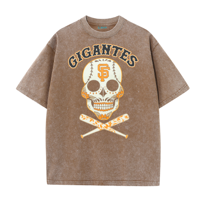 Vintage Skull Baseball Graphic Washed T-Shirt – Retro Streetwear Cotton Tee
