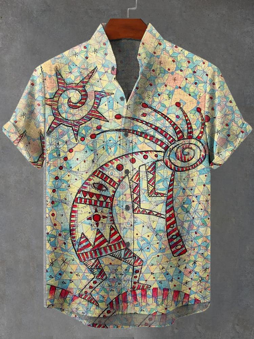 Men's Kokopelli Tribal Print Short Sleeve Shirt