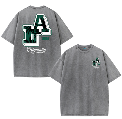 LA Back Print Vintage Washed T-Shirt – Y2K Cotton Streetwear Graphic Tee