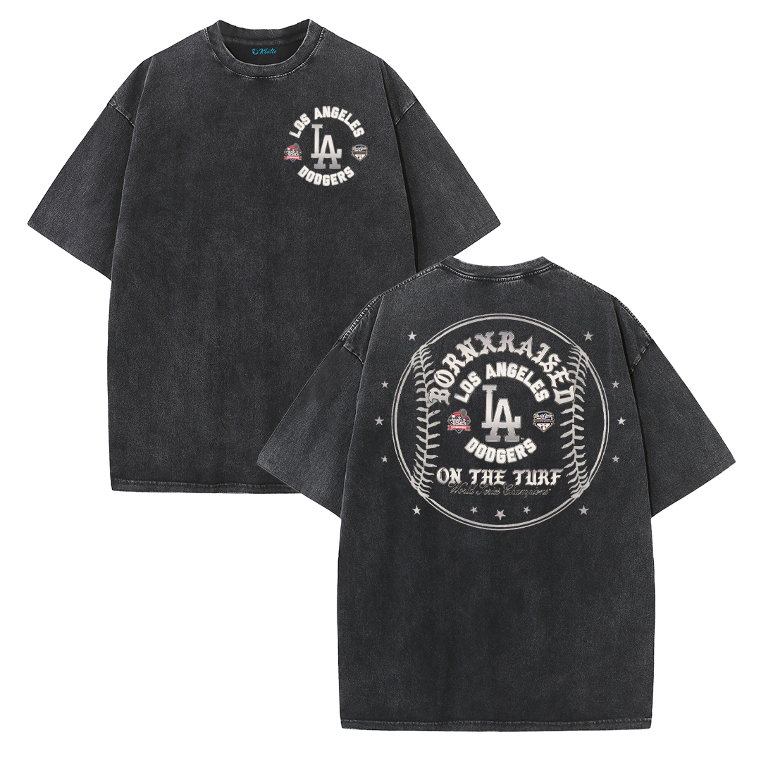 Vintage LA Circle Logo Washed T-Shirt – Retro Baseball Graphic Streetwear Tee