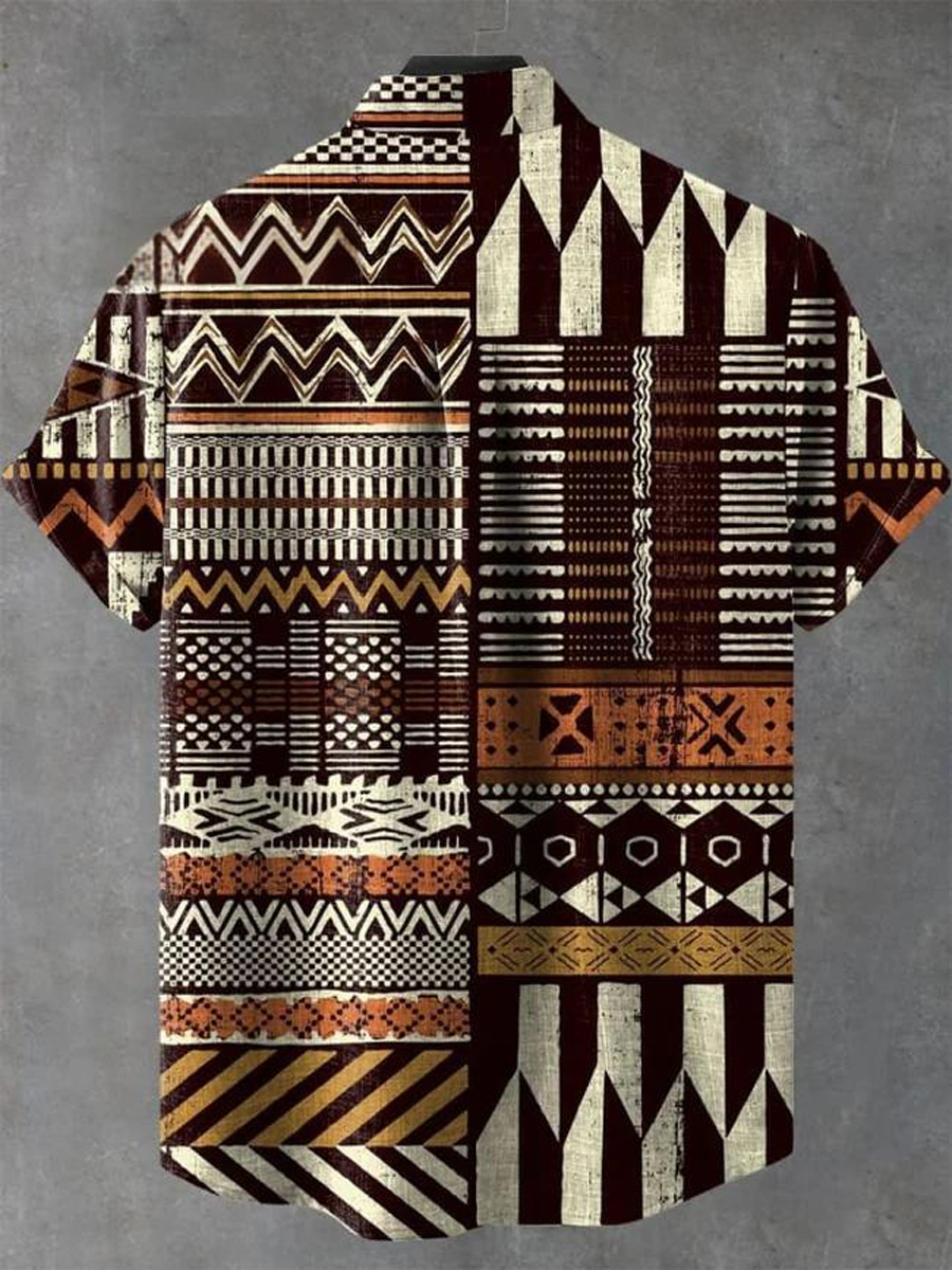 Vintage Abstract Art Print Short Sleeve Shirt