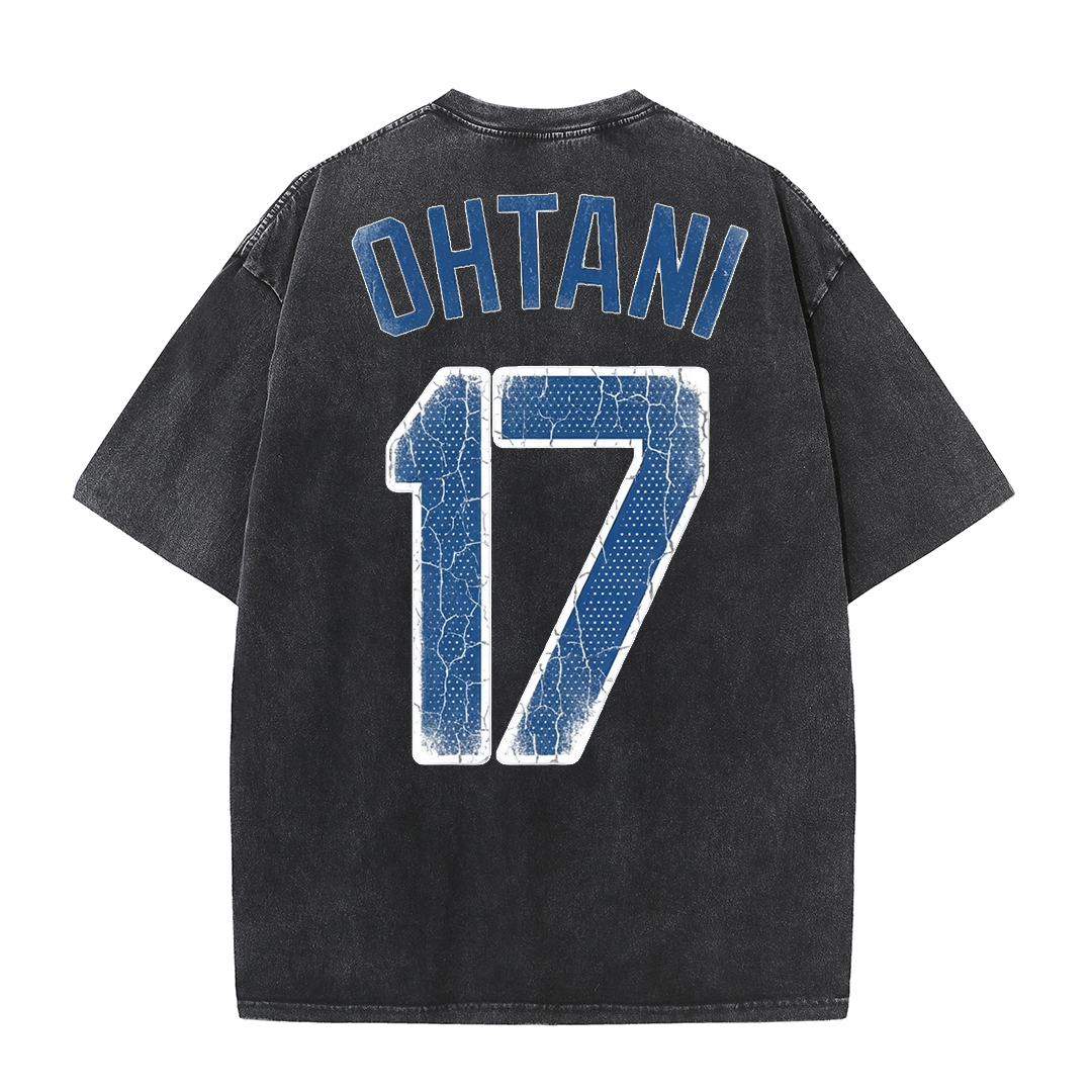 Retro LA Lettering Tee – Distressed 17 Number Back Graphic Washed T-Shirt