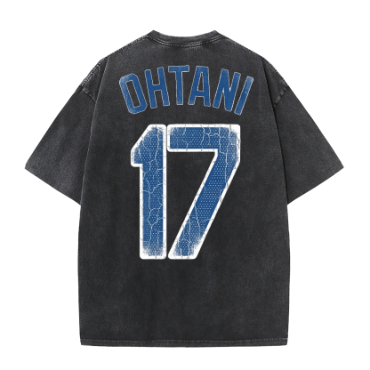 Retro LA Lettering Tee – Distressed 17 Number Back Graphic Washed T-Shirt
