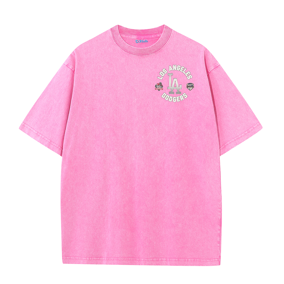 Vintage LA Circle Logo Washed T-Shirt – Retro Baseball Graphic Streetwear Tee