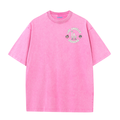 Vintage LA Circle Logo Washed T-Shirt – Retro Baseball Graphic Streetwear Tee