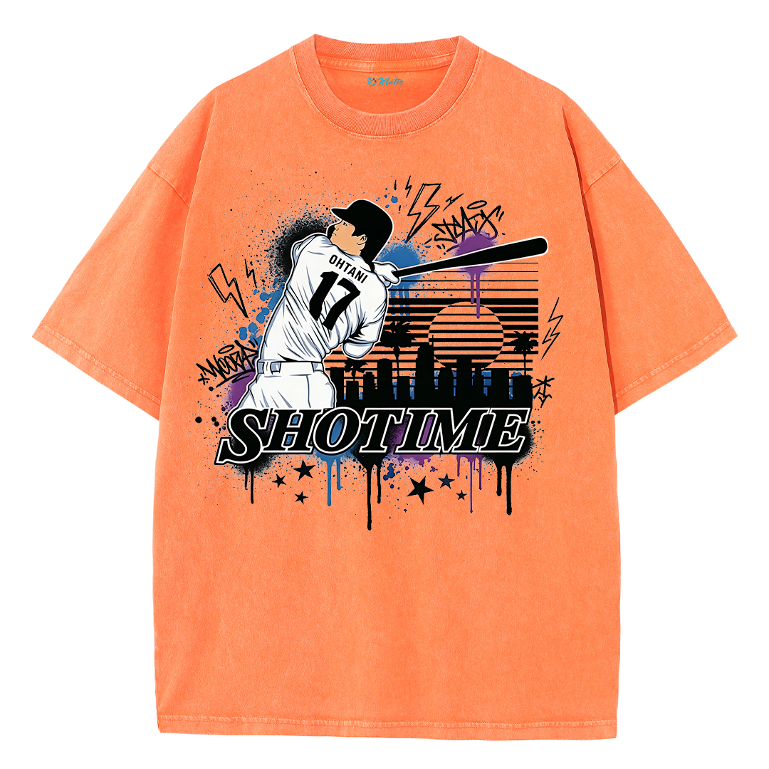 Shotime Graffiti Baseball Graphic Vintage Washed T-Shirt