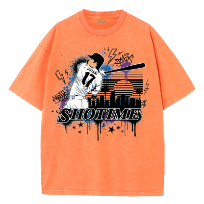 Shotime Graffiti Baseball Graphic Vintage Washed T-Shirt