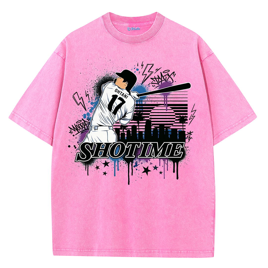 Shotime Graffiti Baseball Graphic Vintage Washed T-Shirt