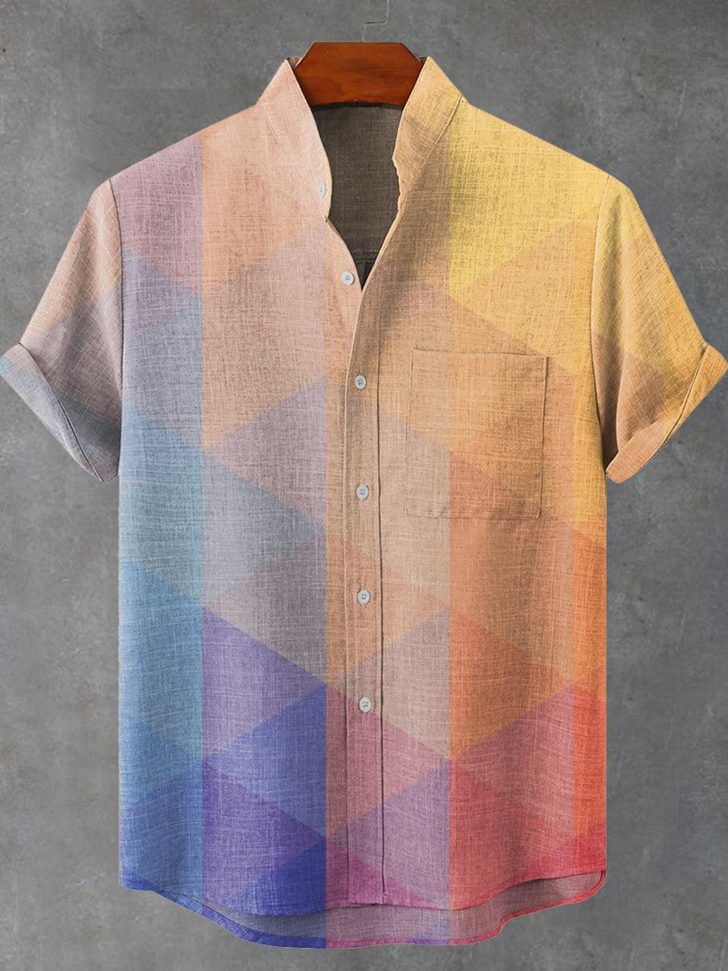 Men's Geometric Gradient Triangle Vintage Print Shirt