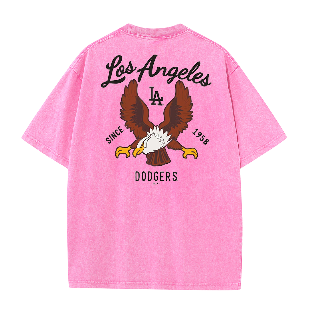 Los Angeles Script & Eagle Print Washed Tee – Retro LA Street Style T-Shirt