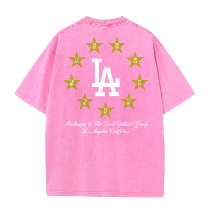Los Angeles Script & Star Circle Graphic Tee – Vintage Washed Streetwear T-Shirt