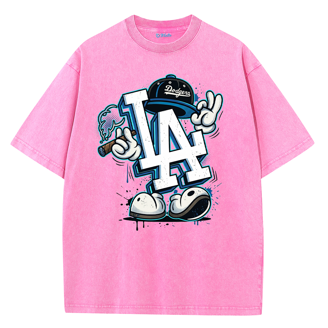 Retro LA Cartoon Graphic Tee – Washed Heavyweight Streetwear T-Shirt