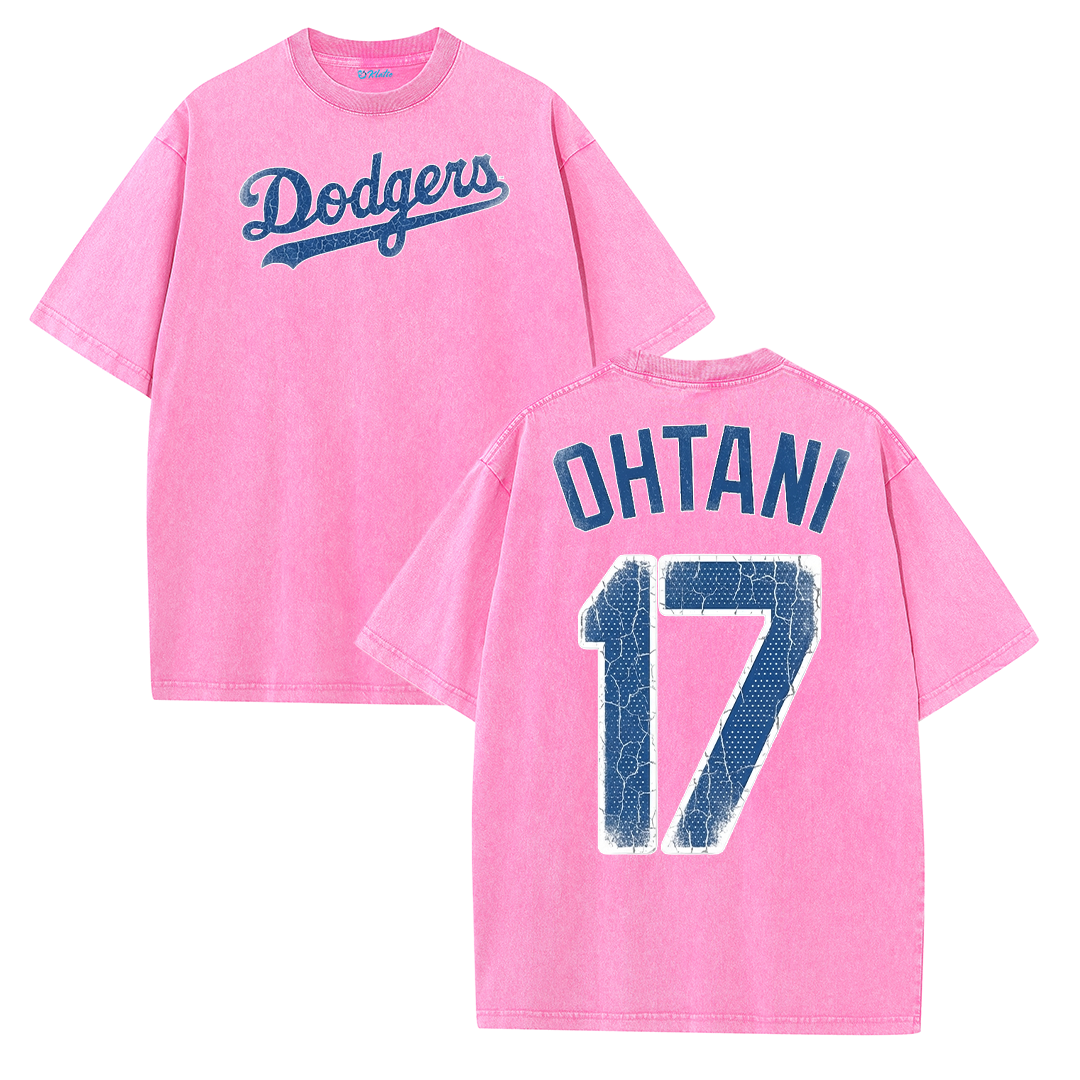 Retro LA Lettering Tee – Distressed 17 Number Back Graphic Washed T-Shirt