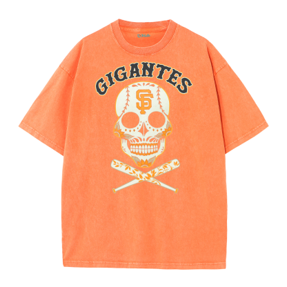 Vintage Skull Baseball Graphic Washed T-Shirt – Retro Streetwear Cotton Tee