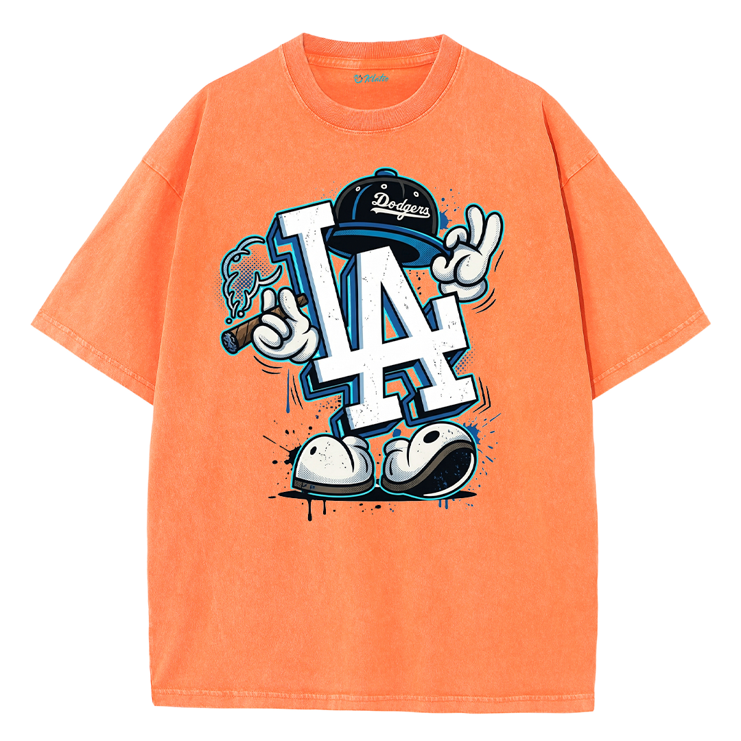 Retro LA Cartoon Graphic Tee – Washed Heavyweight Streetwear T-Shirt