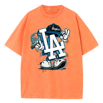 Retro LA Cartoon Graphic Tee – Washed Heavyweight Streetwear T-Shirt