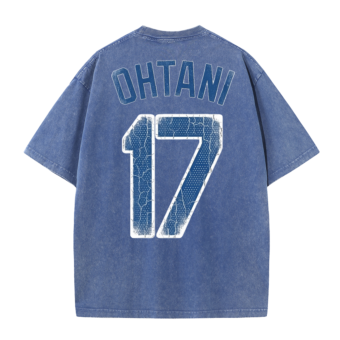 Retro LA Lettering Tee – Distressed 17 Number Back Graphic Washed T-Shirt