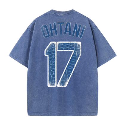 Retro LA Lettering Tee – Distressed 17 Number Back Graphic Washed T-Shirt