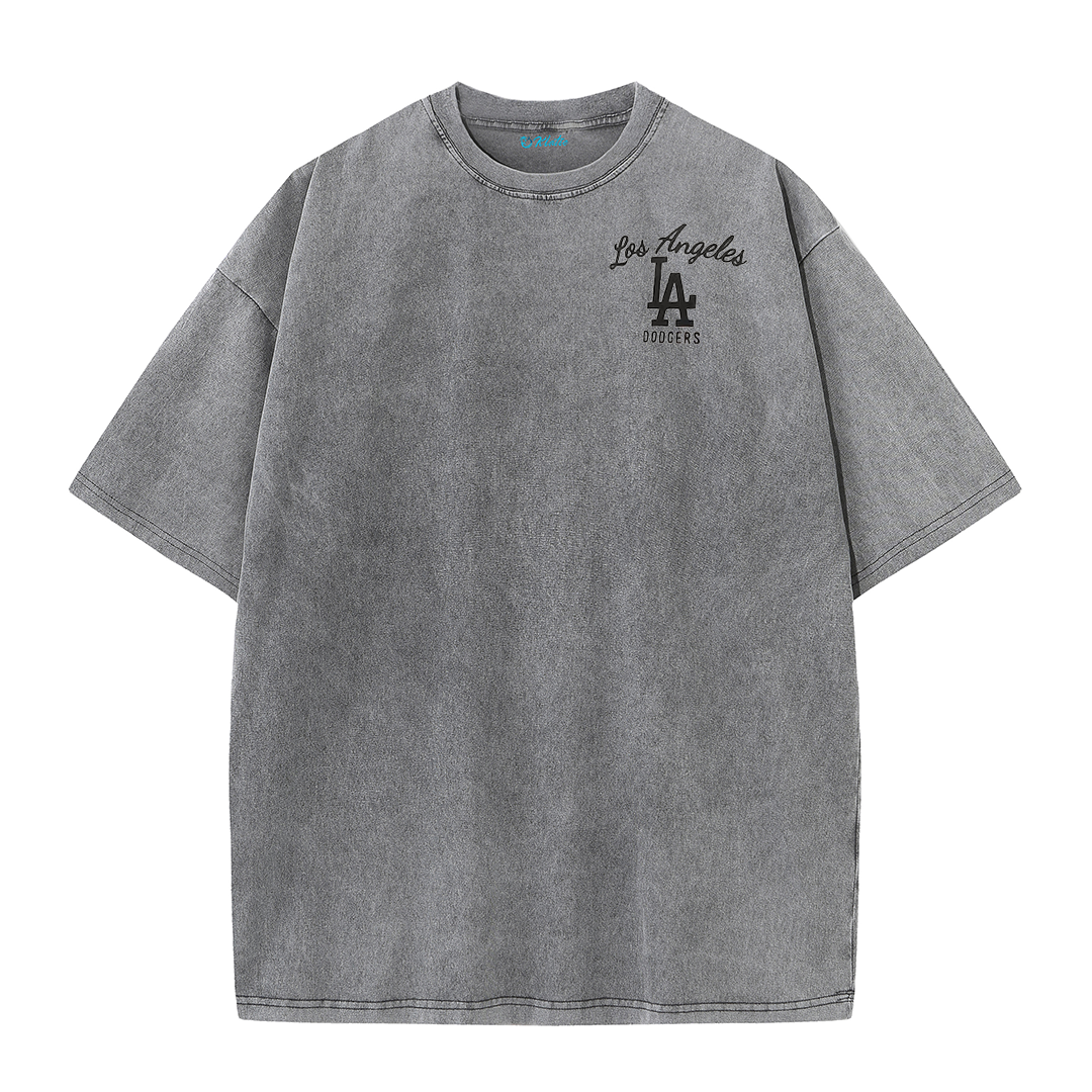 Los Angeles Script & Eagle Print Washed Tee – Retro LA Street Style T-Shirt