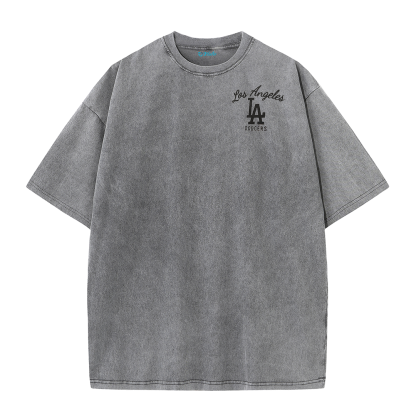 Los Angeles Script & Eagle Print Washed Tee – Retro LA Street Style T-Shirt