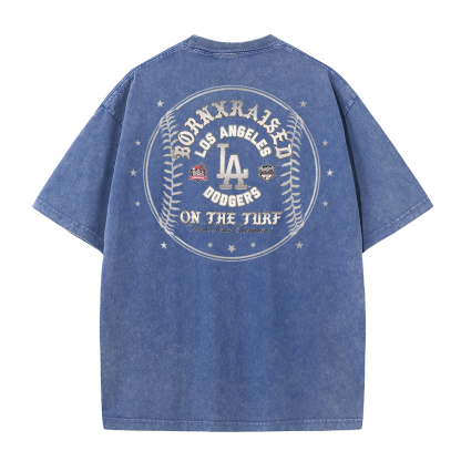 Vintage LA Circle Logo Washed T-Shirt – Retro Baseball Graphic Streetwear Tee