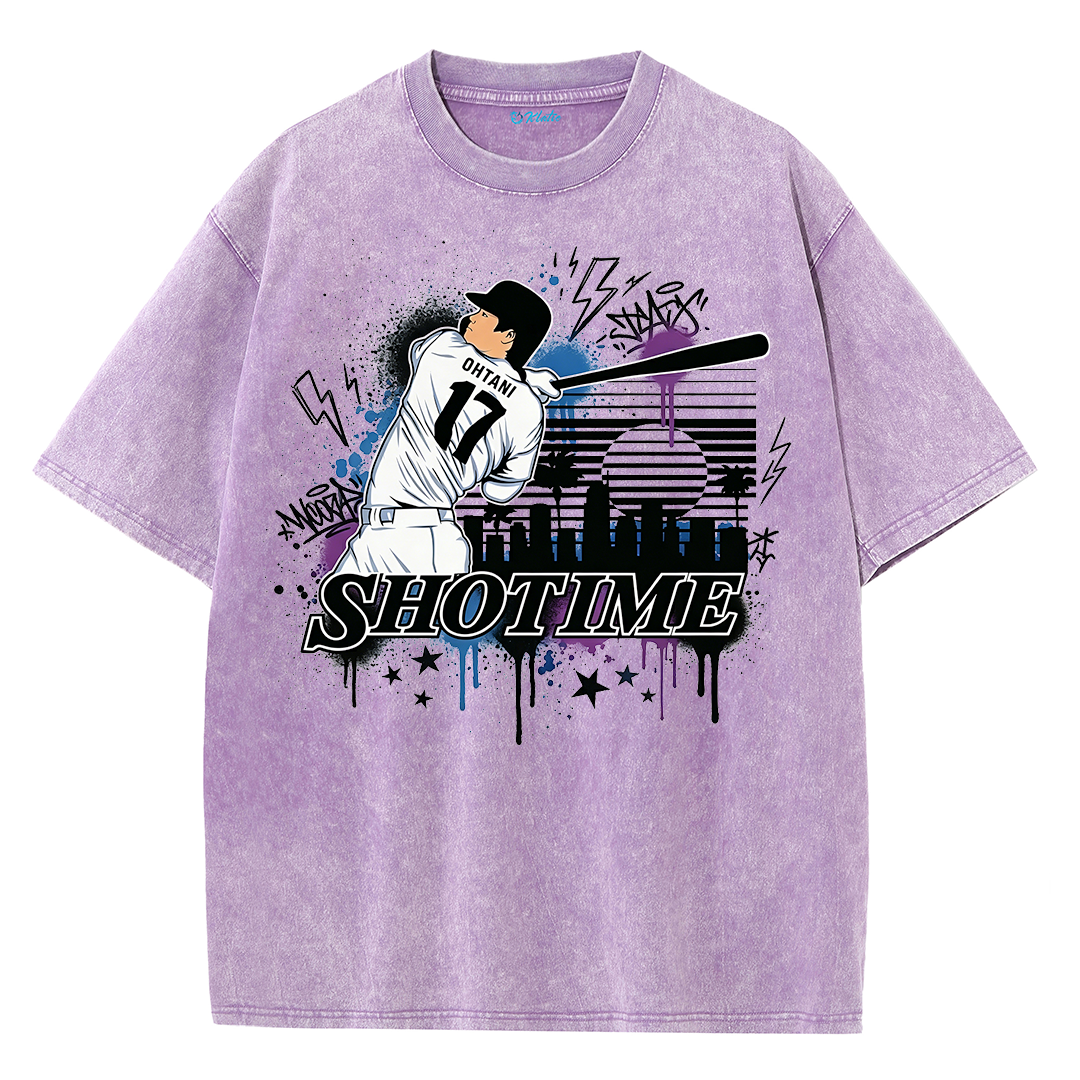 Shotime Graffiti Baseball Graphic Vintage Washed T-Shirt