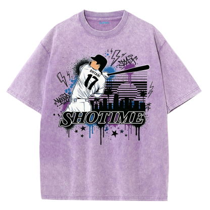 Shotime Graffiti Baseball Graphic Vintage Washed T-Shirt