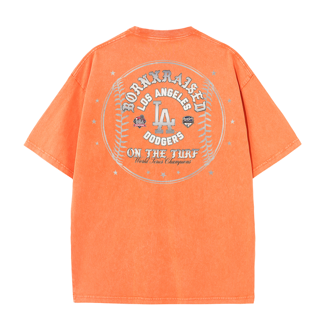 Vintage LA Circle Logo Washed T-Shirt – Retro Baseball Graphic Streetwear Tee