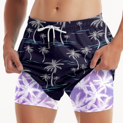 Coconut Palm Tree-purple (Compression Lined Swim Trunks)