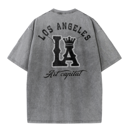 LA Letter Graphic Vintage Washed T-Shirt – Los Angeles Streetwear Unisex Tee