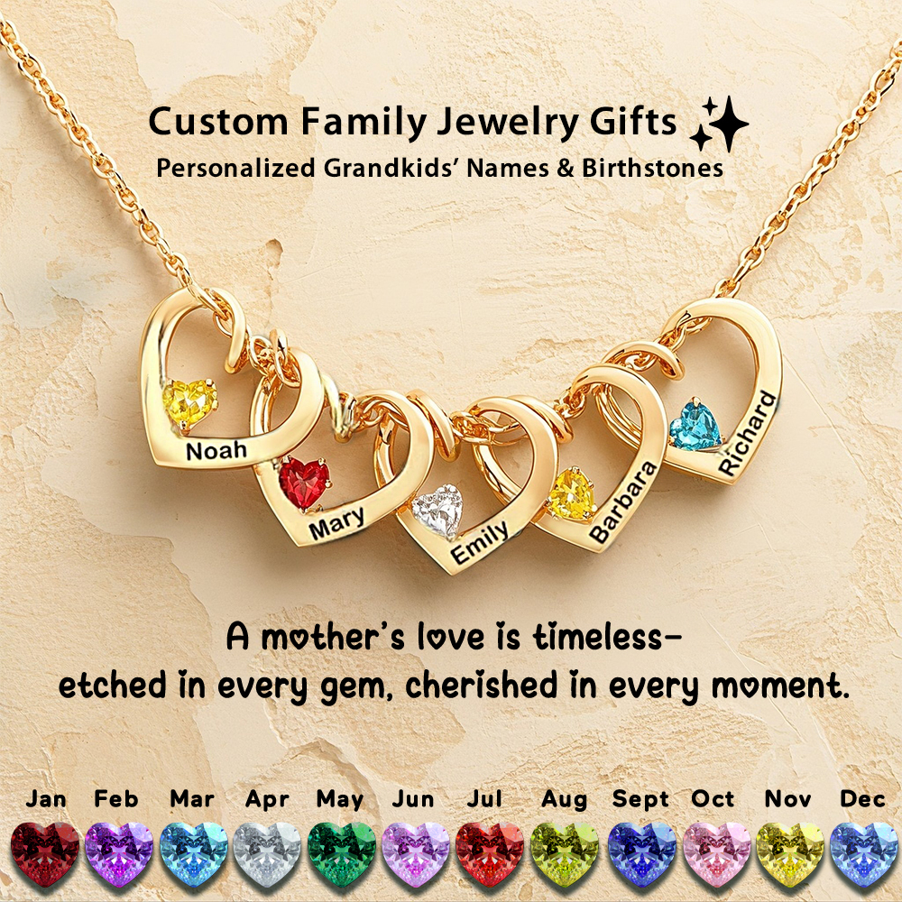 Collar Personalizado Con Nombre Y Piedra De Nacimiento En Forma De Corazón Para Mamá Y Abuela