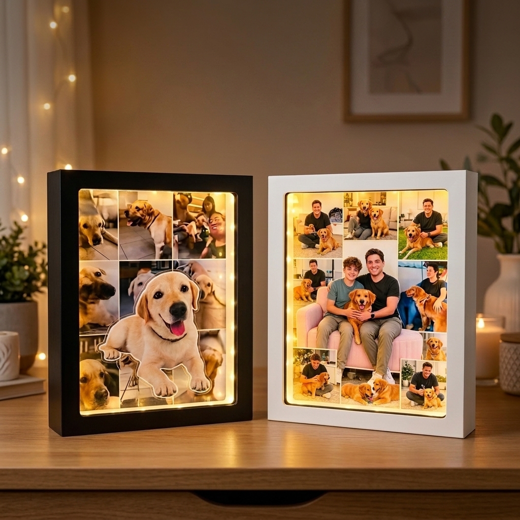 Caja de luz fotográfica personalizada, marco de fotos LED personalizado con varias imágenes, regalo único para familiares y mascotas para papá, mamá, regalo de aniversario del día del padre - miscalcetinescaramx