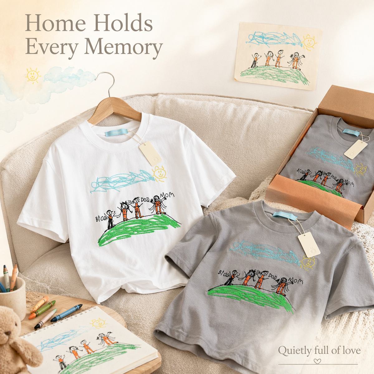Camiseta Bordada Con Dibujo Personalizado Para Niños: Camiseta Personalizada Con Ilustraciones Infantiles, Camisa Personalizada Con Bordado De Retrato Familiar, Regalo Significativo Para Mamá, Papá Y Abuelos - miscalcetinescaramx