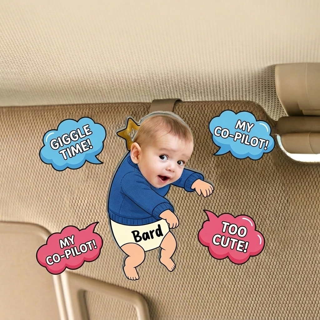 Clip personalizado para visera de coche con cara de bebé, divertido clip personalizado para visera de coche con foto para niños, regalo con nombre para decoración familiar, regalo del Día del Padre 2026 - miscalcetinescaramx