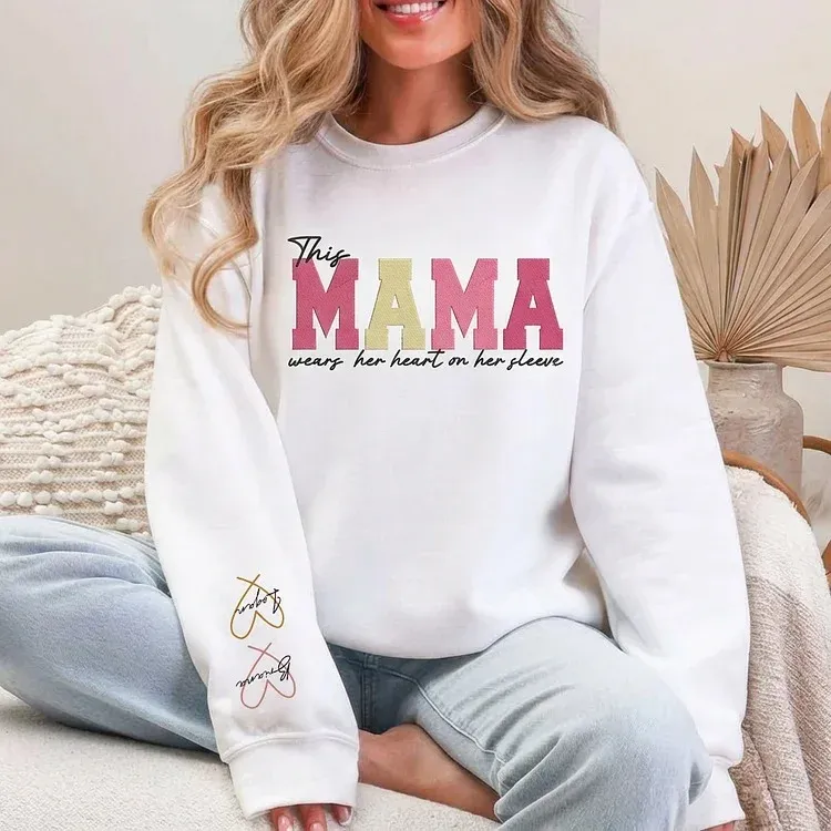 Camisetas, Sudaderas Y Sudaderas Con Capucha Bordadas Personalizadas Con El Mensaje 'mamá Lleva El Corazón En La Manga'.