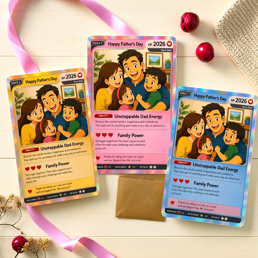 Feliz Día Del Padre Anime Trading Card Regalo Para Papá, Tarjeta Coleccionable Personalizada De Fans De Anime, Regalo De Recuerdo Personalizado Del Día Del Padre, Tarjeta Pkm - miscalcetinescaramx